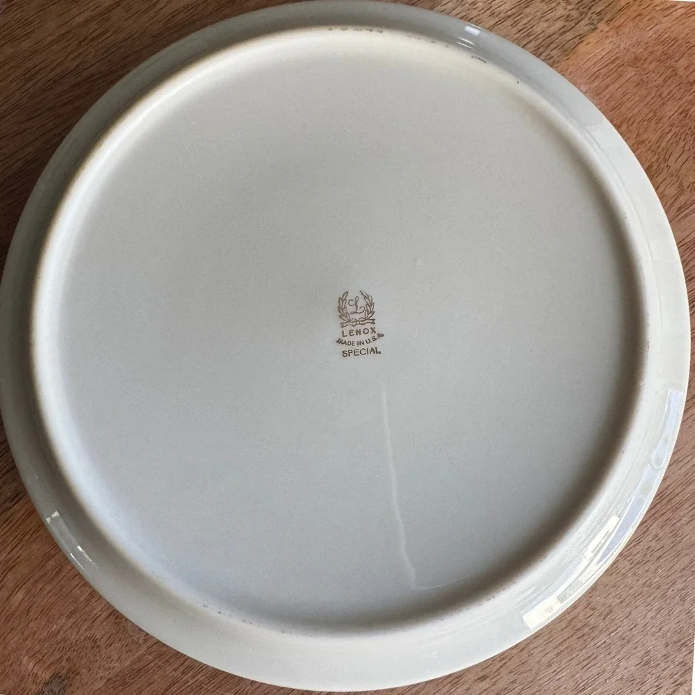 VTG Lenox Shallow Soup Bowl Ivory Holly Leaves Gold Trim Christmas Holiday